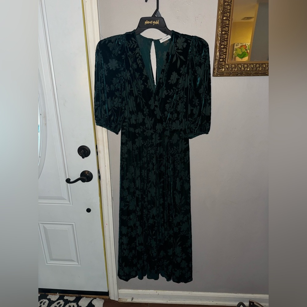 Calvin Klein velvet green dress with leaf print